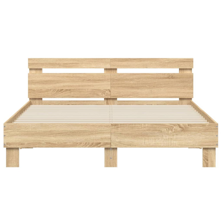 Bedframe met hoofdeinde en LED sonoma eikenkleurig 150x200 cm