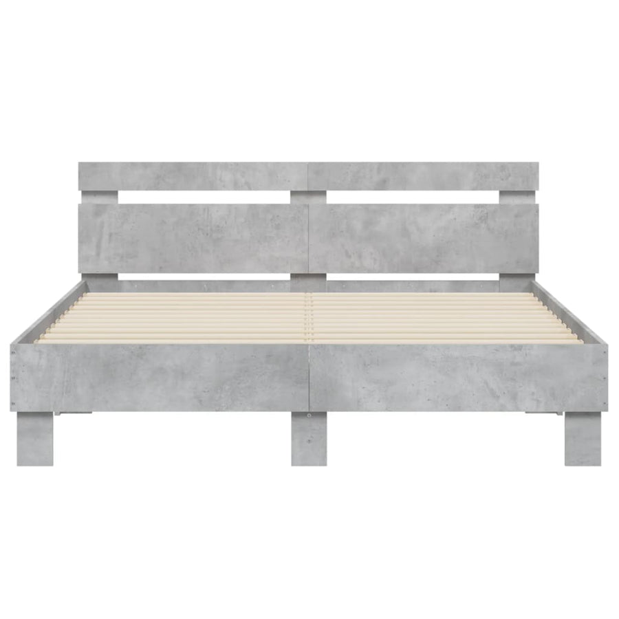 Bedframe met hoofdeinde en LED betongrijs 150x200 cm