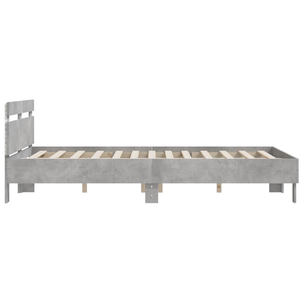 Bedframe met hoofdeinde en LED betongrijs 150x200 cm