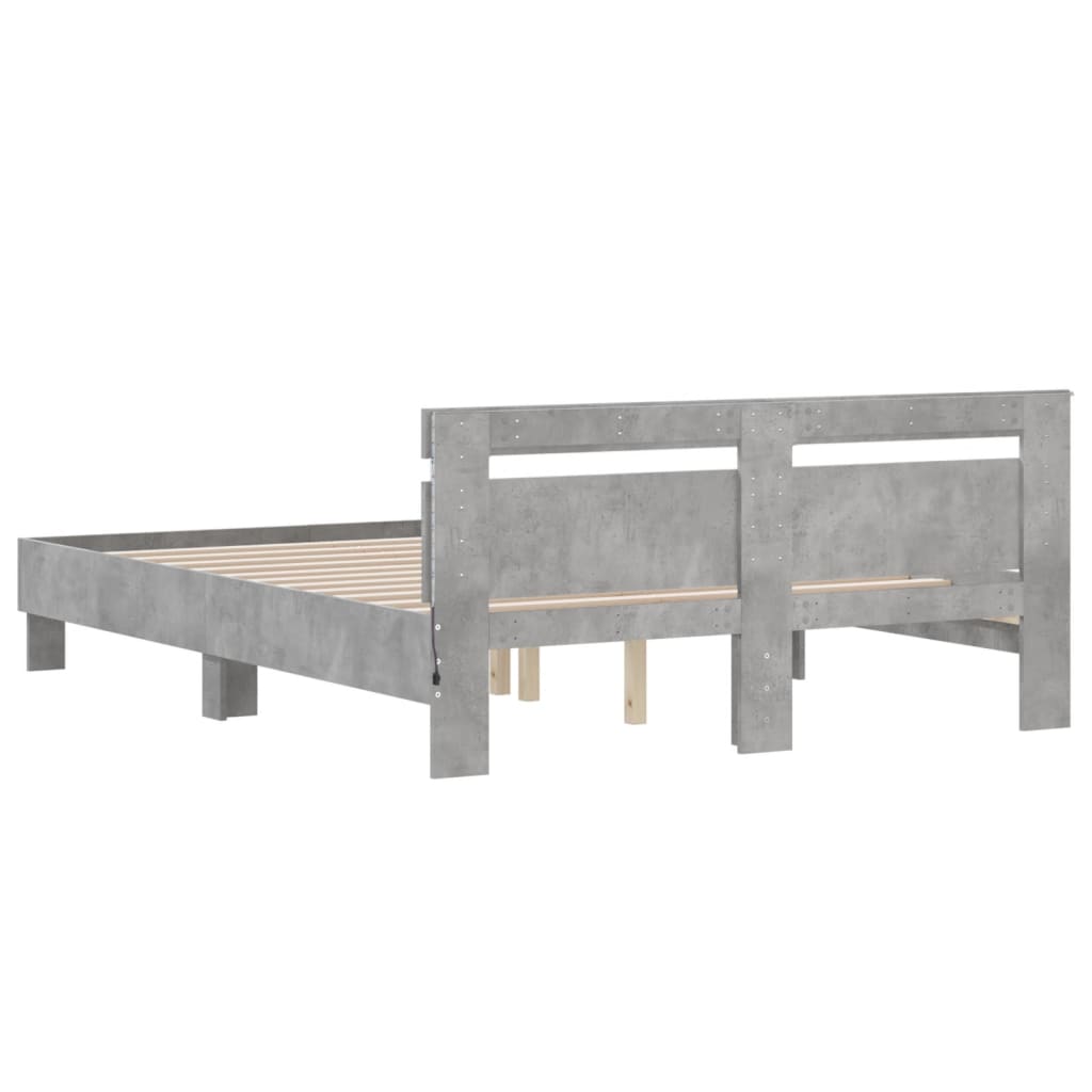 Bedframe met hoofdeinde en LED betongrijs 150x200 cm