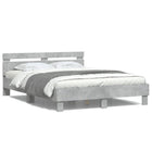 Bed frame with headboard and LED concrete grey 150x200 cm