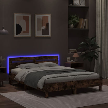 Bedframe met hoofdeinde en LED gerookt eikenkleurig 150x200 cm