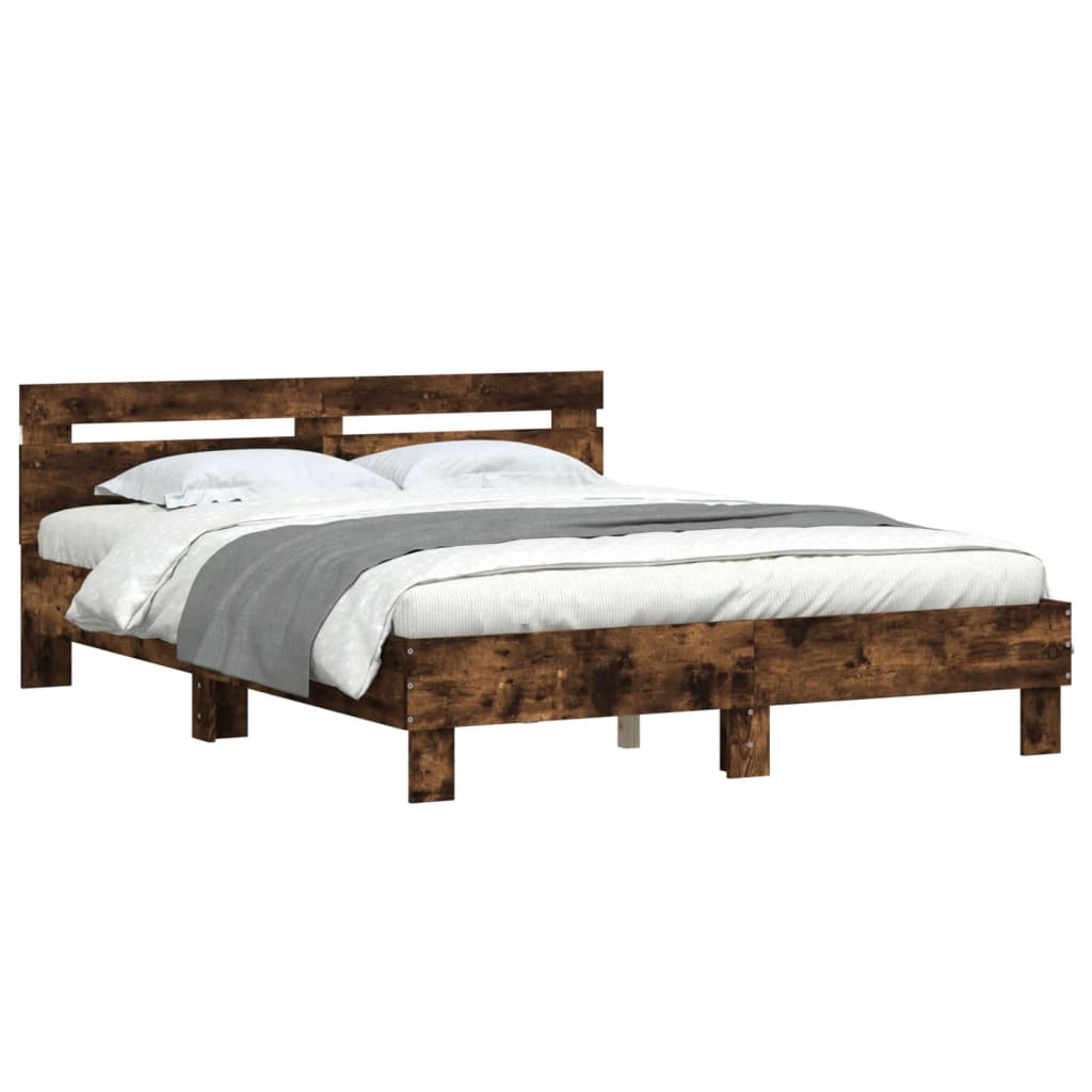 Bedframe met hoofdeinde en LED gerookt eikenkleurig 150x200 cm