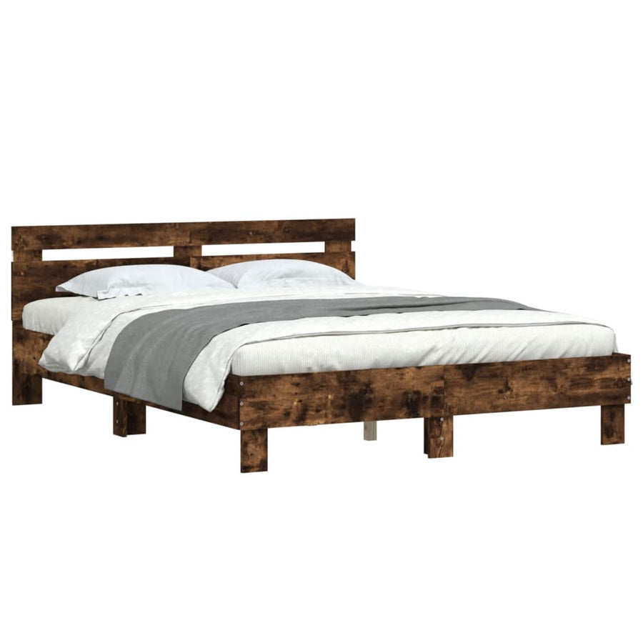 Bedframe met hoofdeinde en LED gerookt eikenkleurig 150x200 cm
