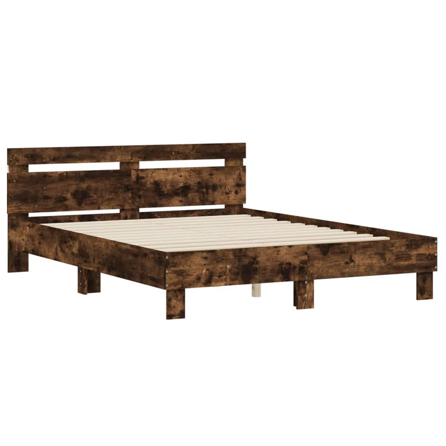 Bedframe met hoofdeinde en LED gerookt eikenkleurig 150x200 cm