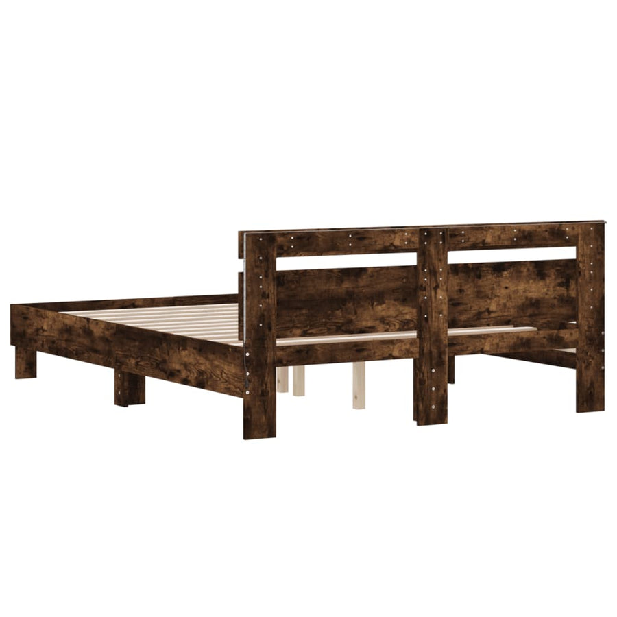Bedframe met hoofdeinde en LED gerookt eikenkleurig 150x200 cm