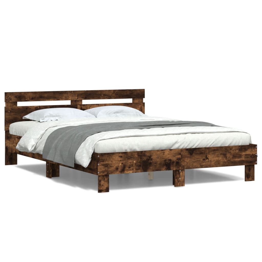 Bedframe met hoofdeinde en LED gerookt eikenkleurig 150x200 cm
