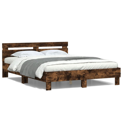 Bedframe met hoofdeinde en LED gerookt eikenkleurig 150x200 cm