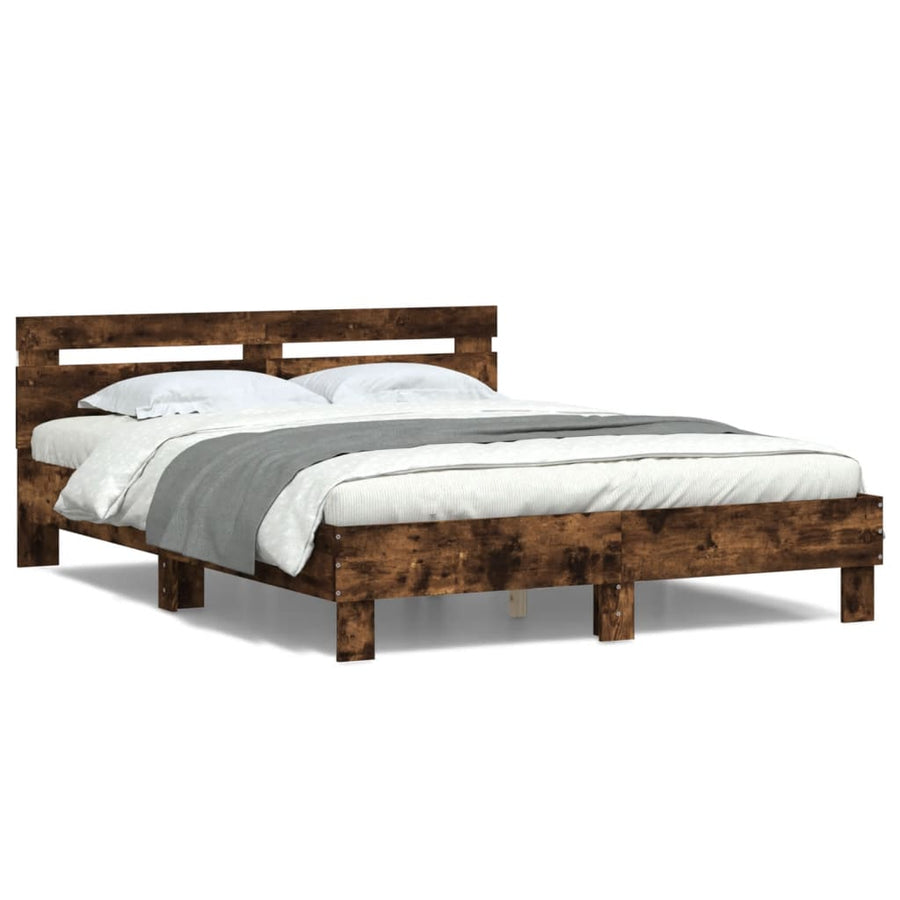 Bedframe met hoofdeinde en LED gerookt eikenkleurig 150x200 cm