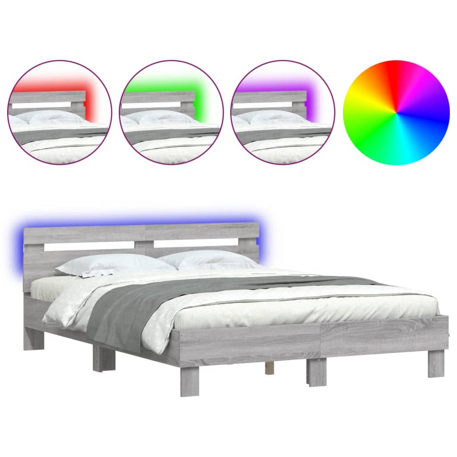 Bedframe met hoofdeinde en LED grijs sonoma eiken 150x200 cm
