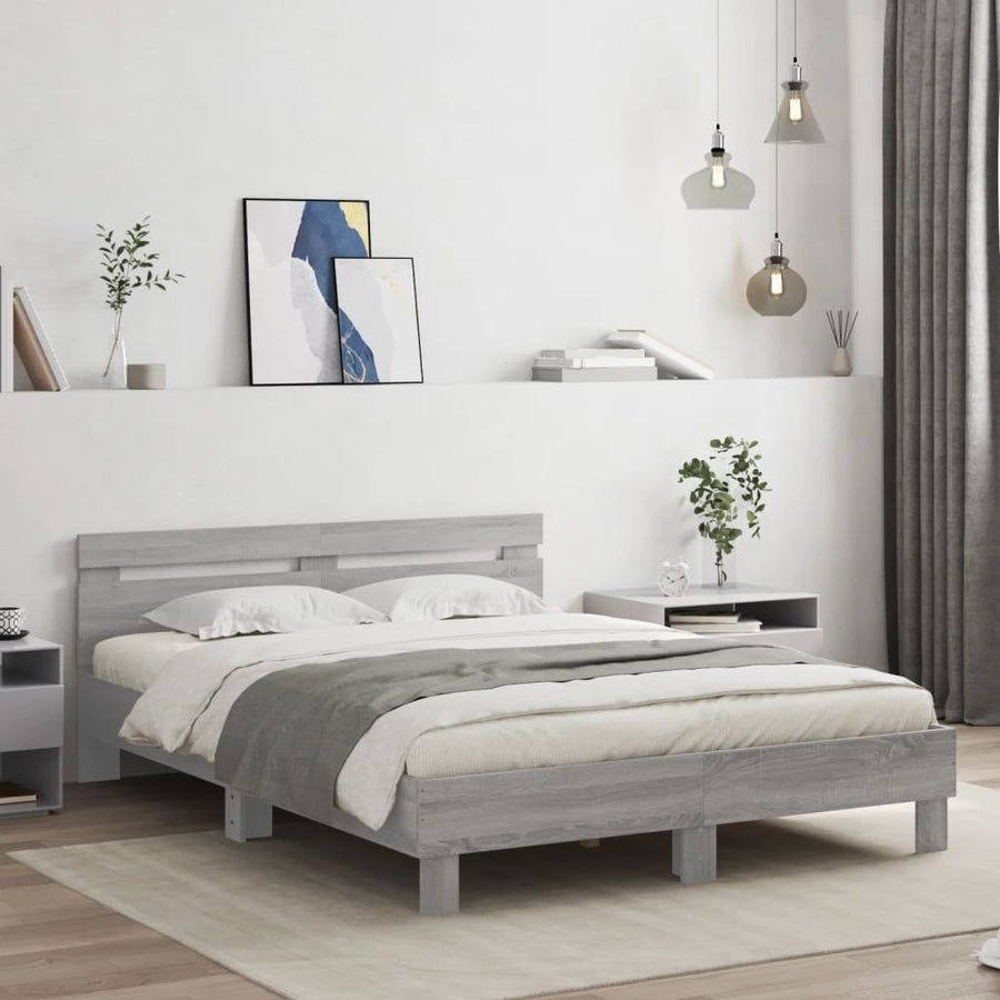 Bedframe met hoofdeinde en LED grijs sonoma eiken 150x200 cm
