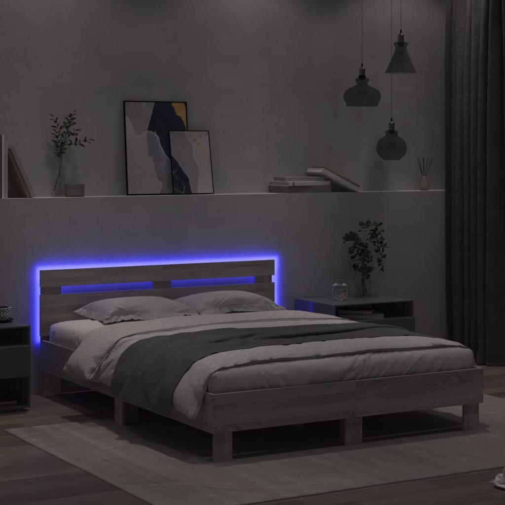 Bedframe met hoofdeinde en LED grijs sonoma eiken 150x200 cm