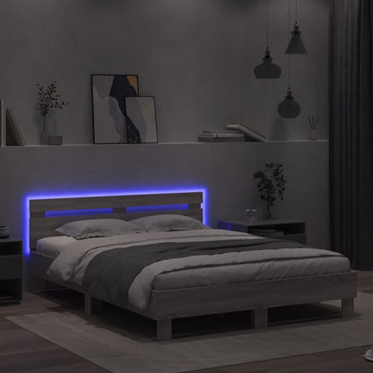 Bedframe met hoofdeinde en LED grijs sonoma eiken 150x200 cm