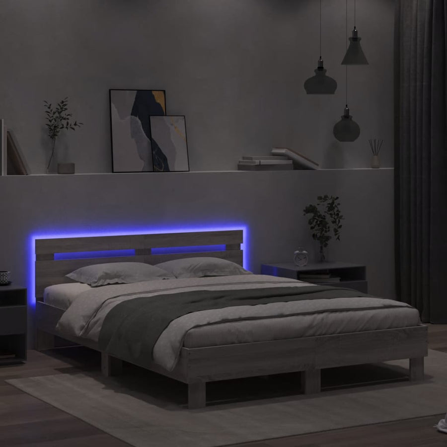 Bedframe met hoofdeinde en LED grijs sonoma eiken 150x200 cm