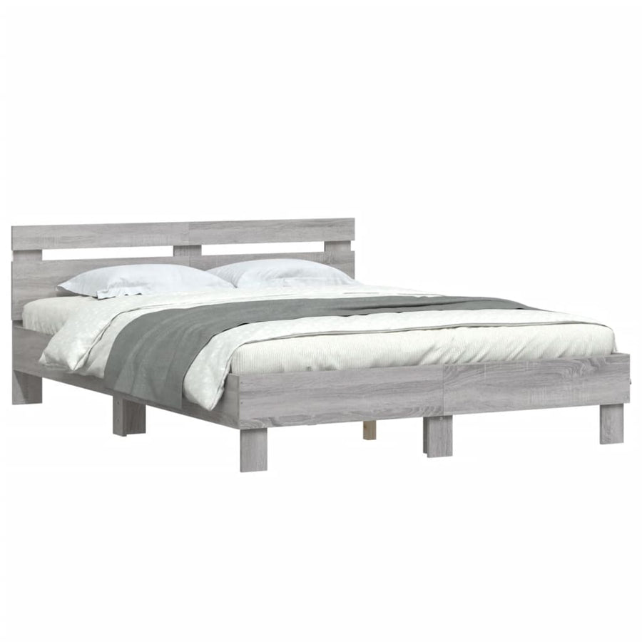 Bedframe met hoofdeinde en LED grijs sonoma eiken 150x200 cm