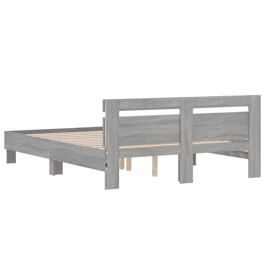 Bedframe met hoofdeinde en LED grijs sonoma eiken 150x200 cm
