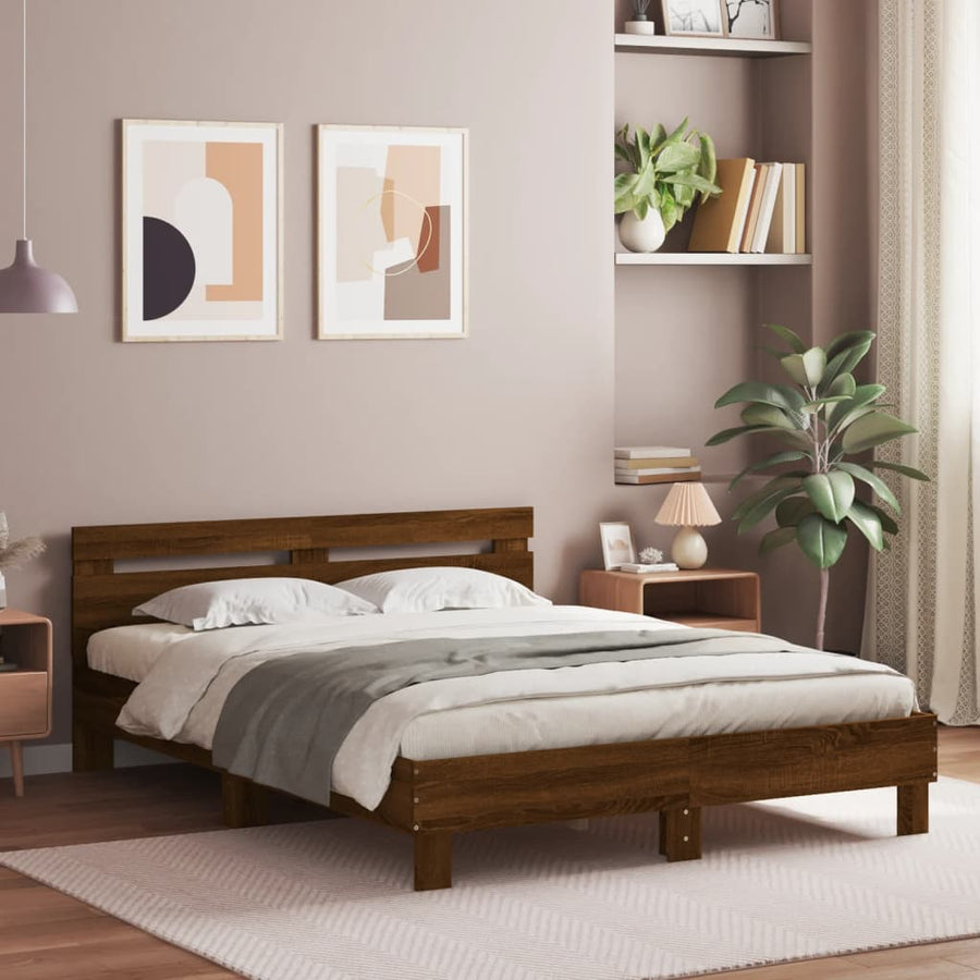 Bedframe met hoofdeinde en LED bruineikenkleurig 150x200 cm
