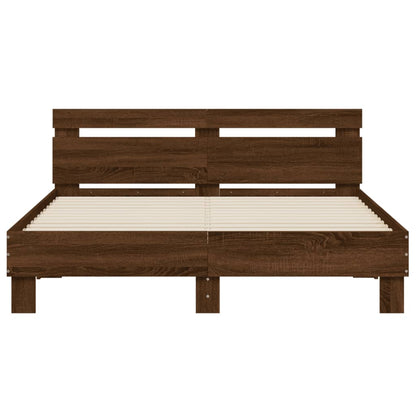 Bedframe met hoofdeinde en LED bruineikenkleurig 150x200 cm