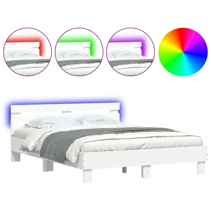Bedframe met hoofdeinde en LED wit 140x200 cm