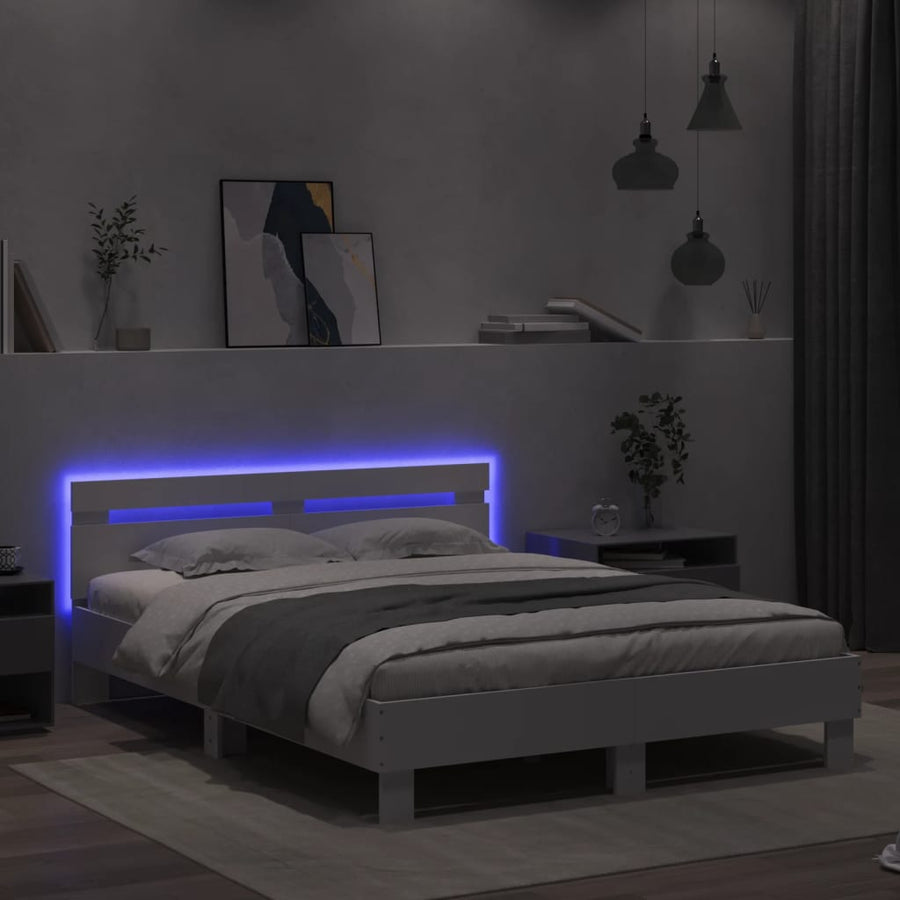 Bedframe met hoofdeinde en LED wit 140x200 cm