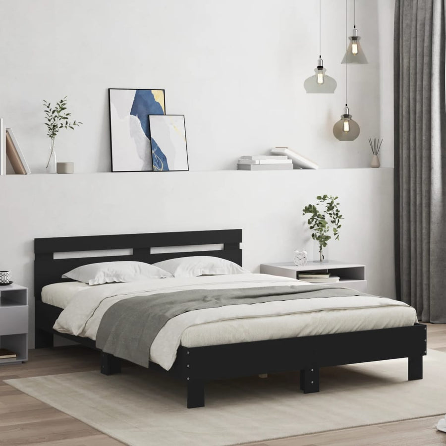 Bedframe met hoofdeinde en LED zwart 140x200 cm