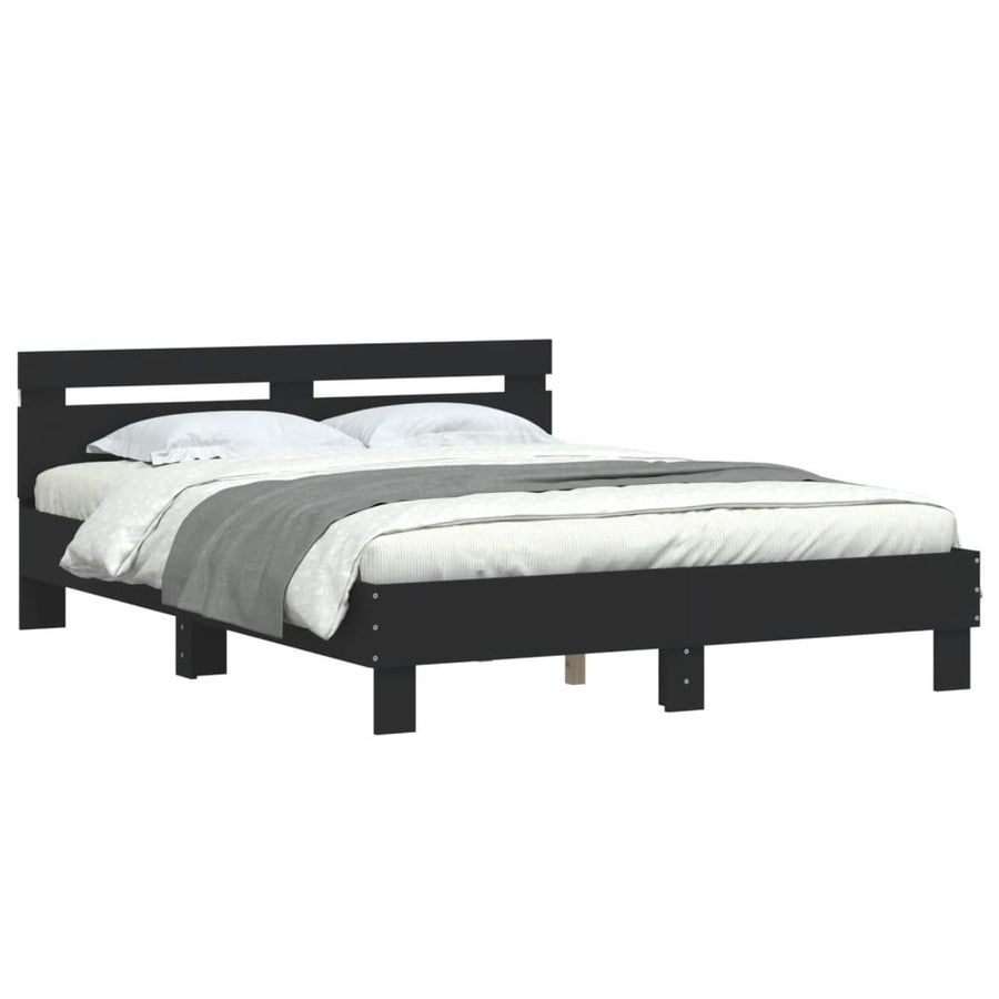 Bedframe met hoofdeinde en LED zwart 140x200 cm