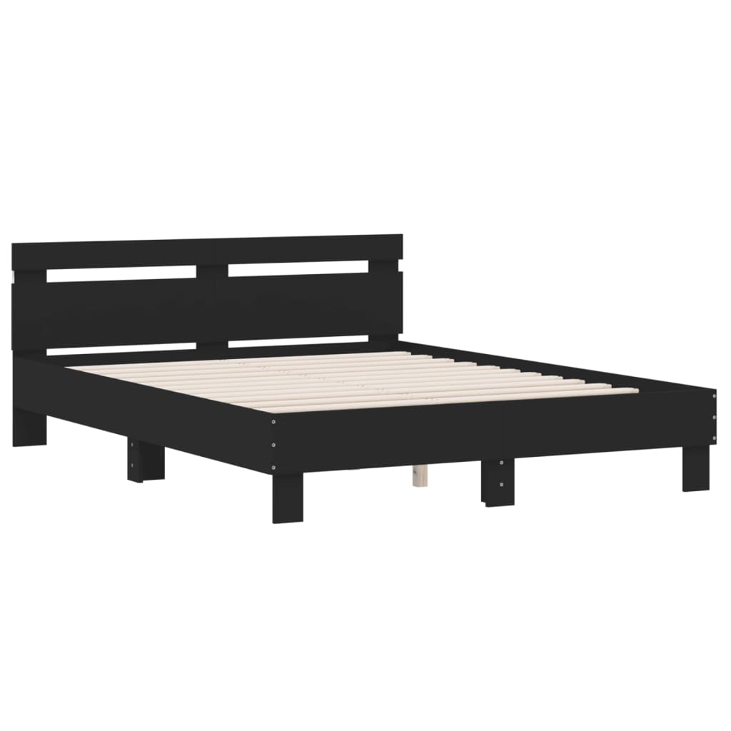 Bedframe met hoofdeinde en LED zwart 140x200 cm