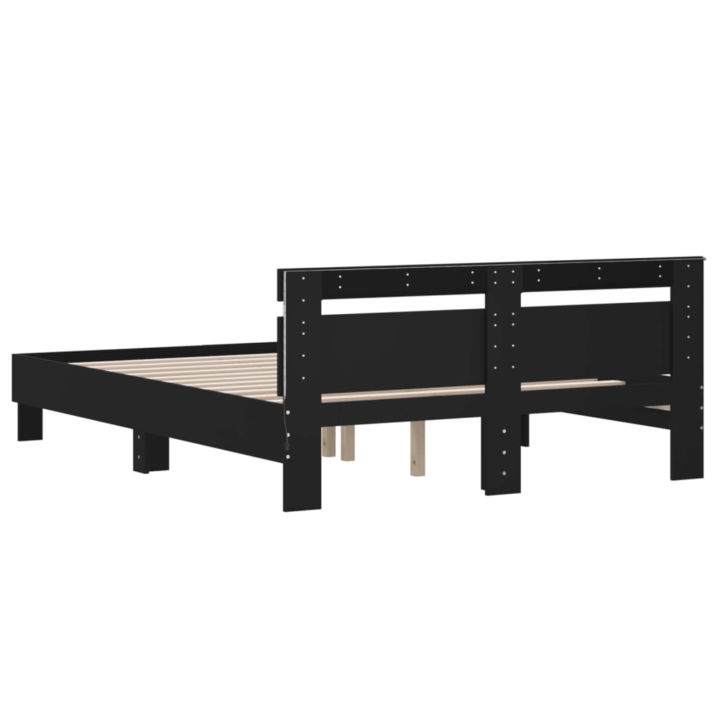 Bedframe met hoofdeinde en LED zwart 140x200 cm