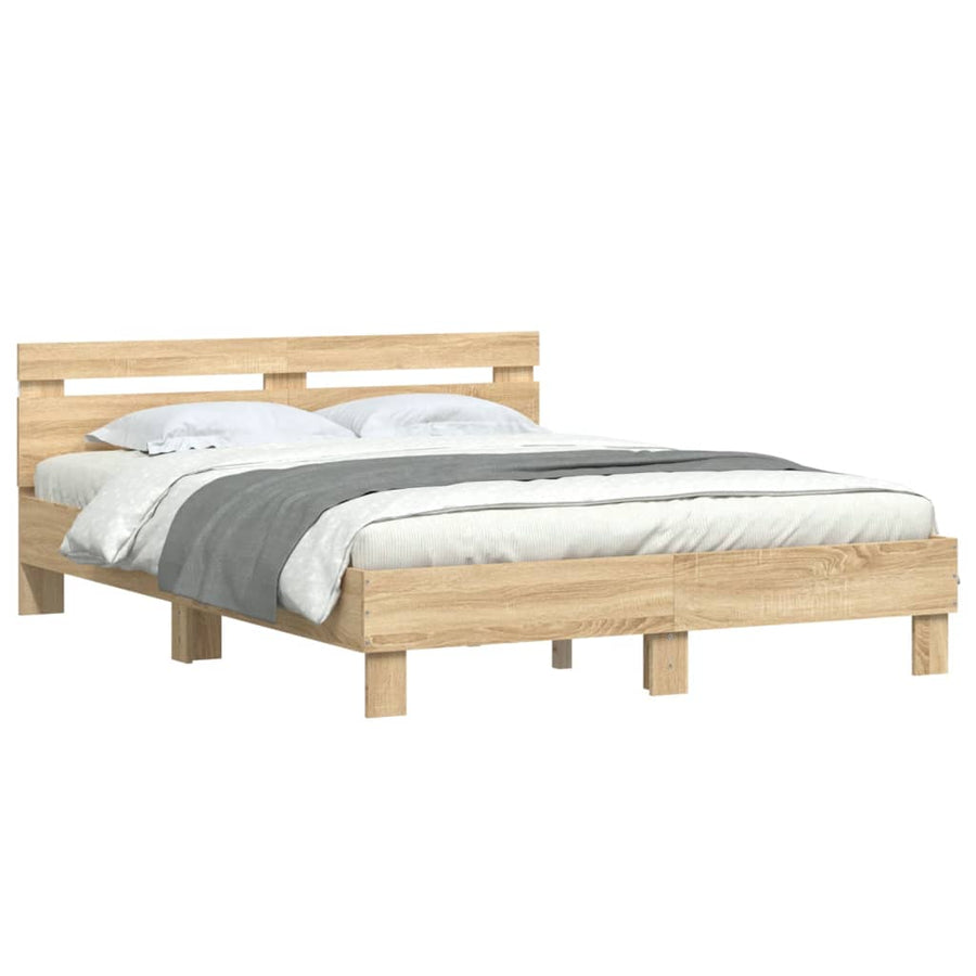Bedframe met hoofdeinde en LED sonoma eikenkleurig 140x200 cm