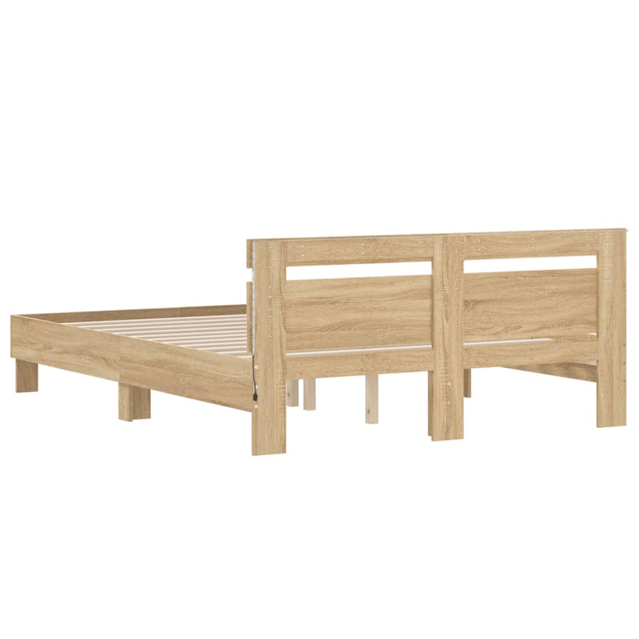 Bedframe met hoofdeinde en LED sonoma eikenkleurig 140x200 cm