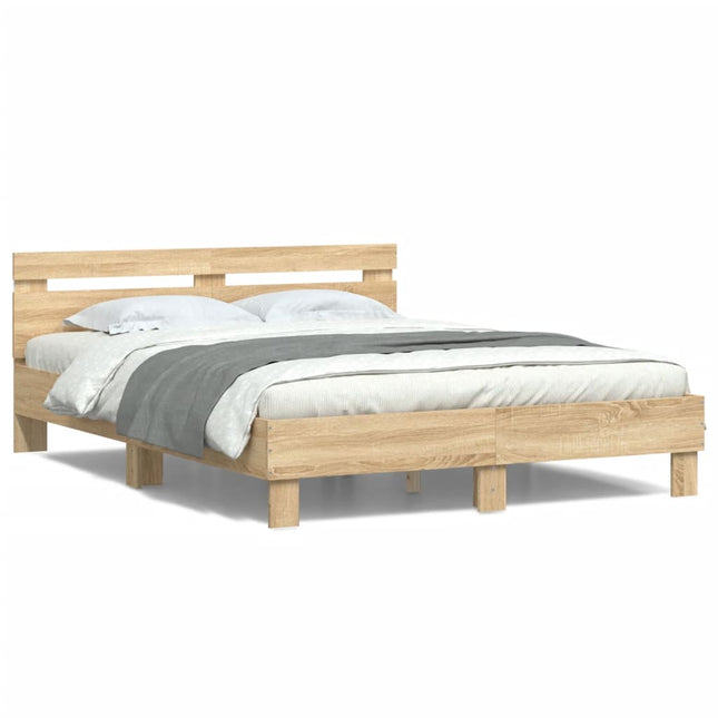 Bedframe met hoofdeinde en LED sonoma eikenkleurig 140x200 cm