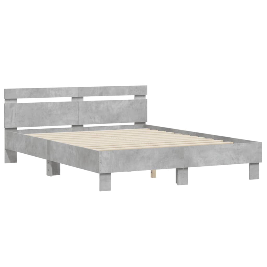 Bedframe met hoofdeinde en LED betongrijs 140x200 cm