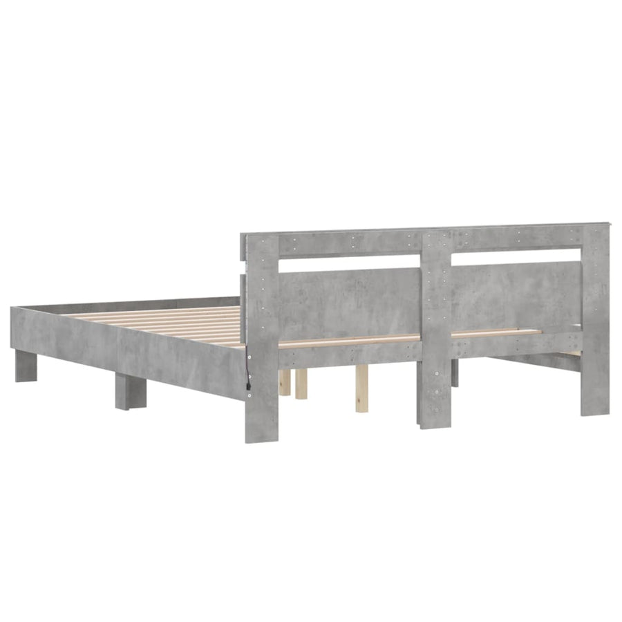 Bedframe met hoofdeinde en LED betongrijs 140x200 cm