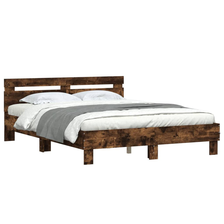 Bedframe met hoofdeinde en LED gerookt eikenkleurig 140x200 cm