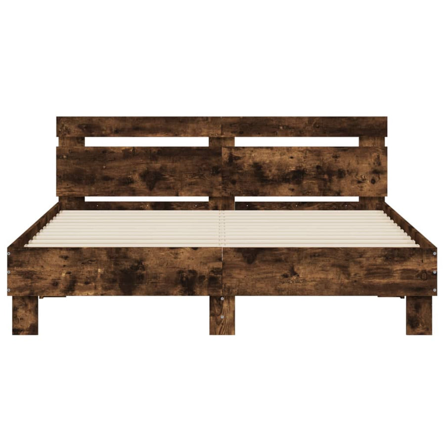 Bedframe met hoofdeinde en LED gerookt eikenkleurig 140x200 cm