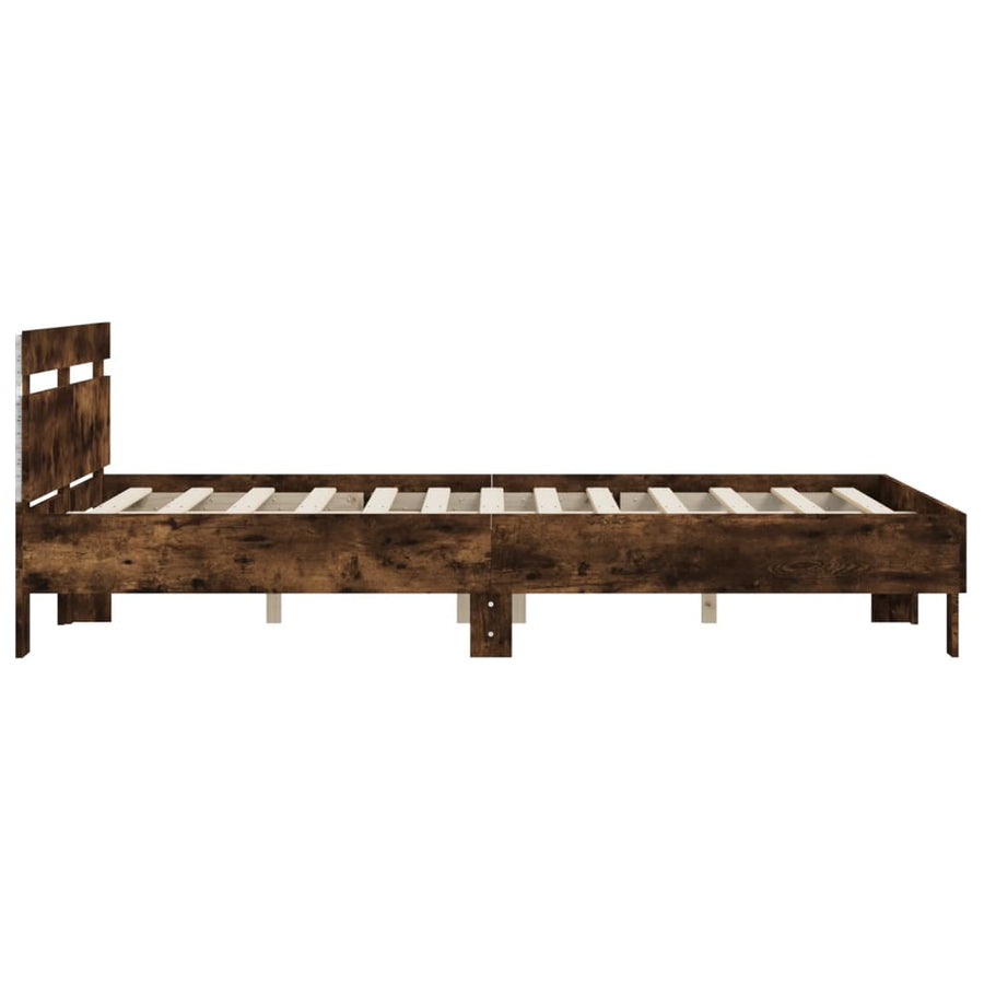 Bedframe met hoofdeinde en LED gerookt eikenkleurig 140x200 cm