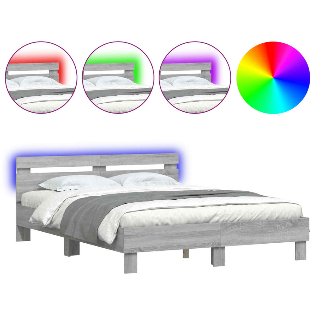 Bedframe met hoofdeinde en LED grijs sonoma eiken 140x200 cm