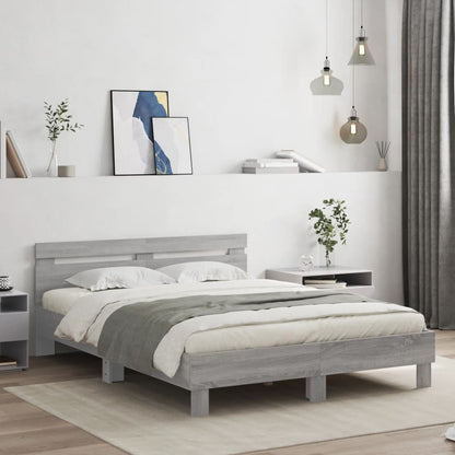 Bedframe met hoofdeinde en LED grijs sonoma eiken 140x200 cm