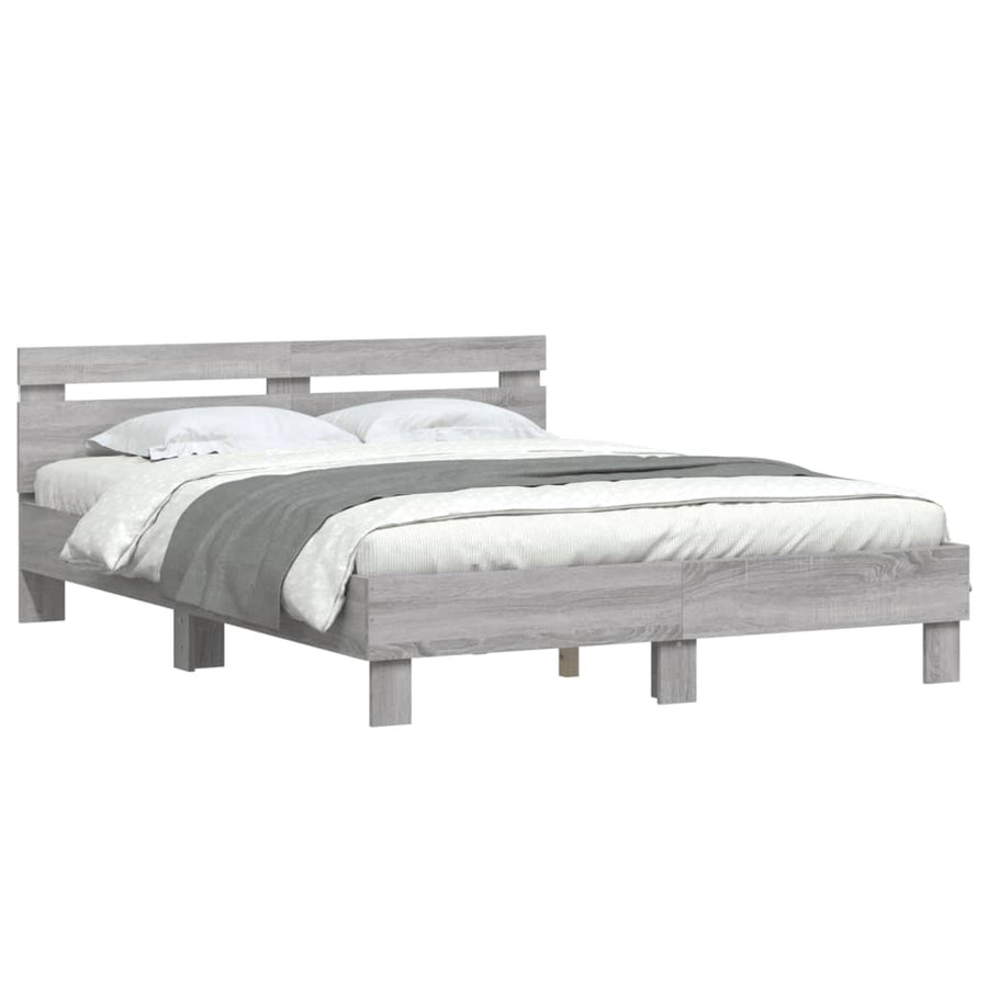 Bedframe met hoofdeinde en LED grijs sonoma eiken 140x200 cm
