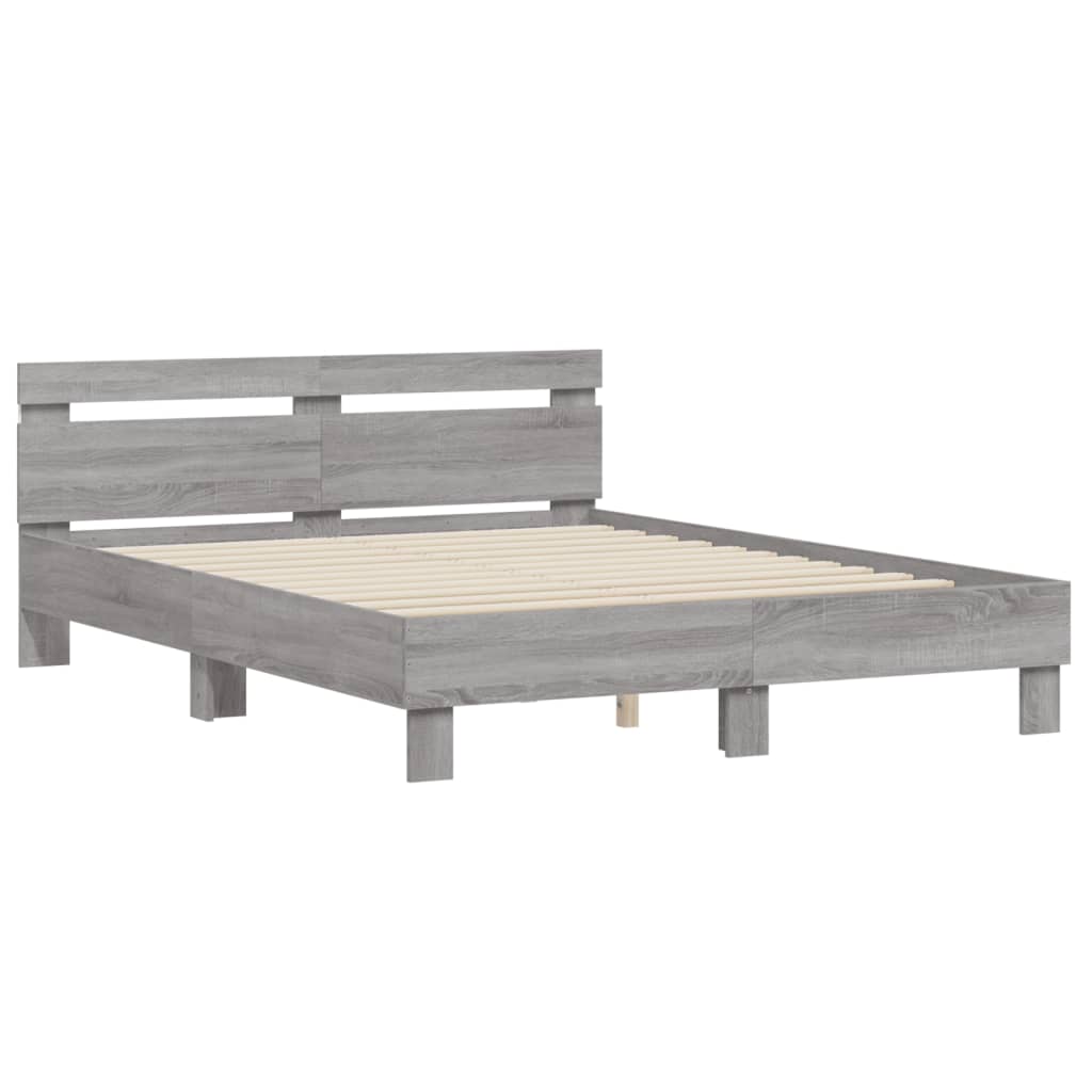 Bedframe met hoofdeinde en LED grijs sonoma eiken 140x200 cm