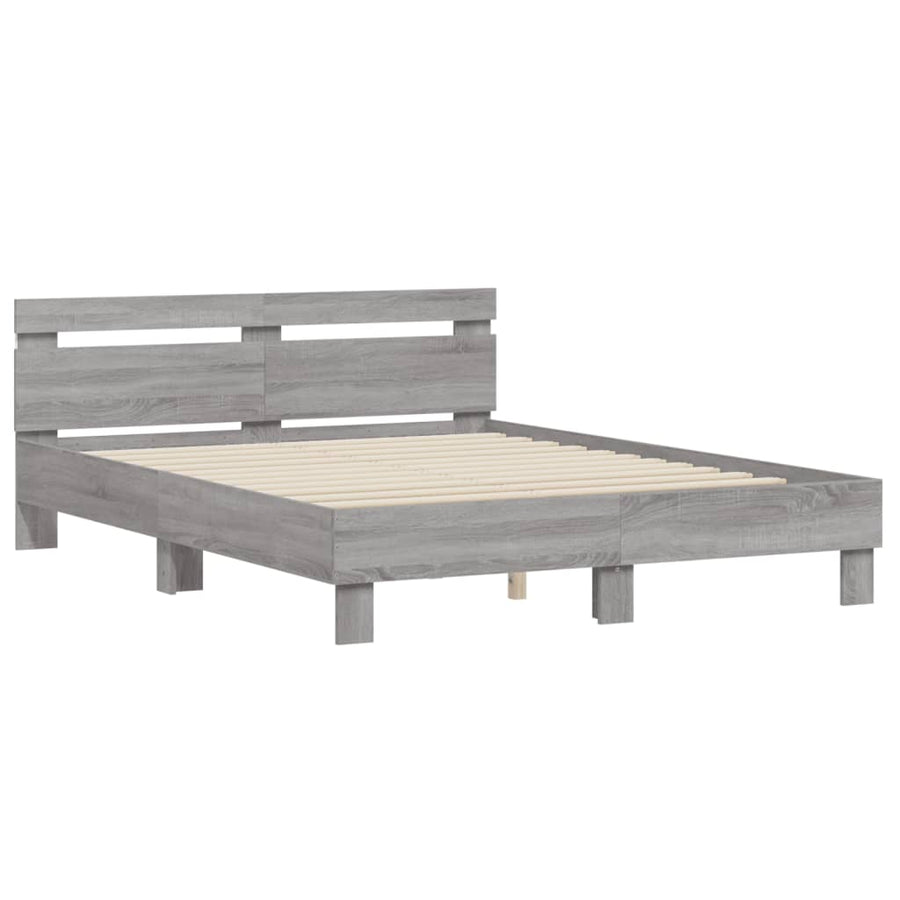 Bedframe met hoofdeinde en LED grijs sonoma eiken 140x200 cm