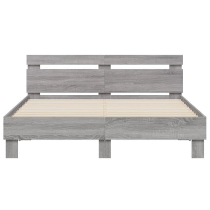 Bedframe met hoofdeinde en LED grijs sonoma eiken 140x200 cm