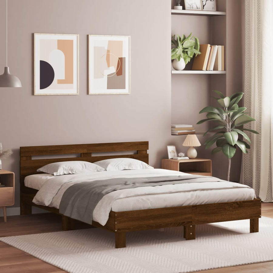 Bedframe met hoofdeinde en LED bruin eikenkleurig 140x200 cm