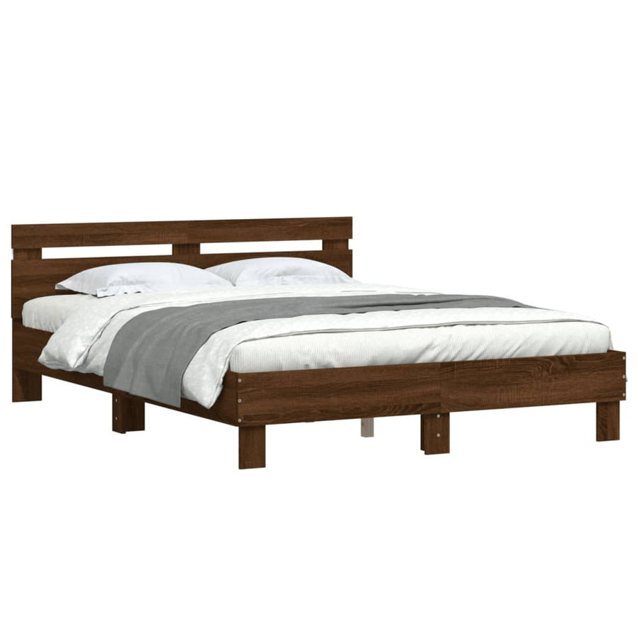 Bedframe met hoofdeinde en LED bruin eikenkleurig 140x200 cm