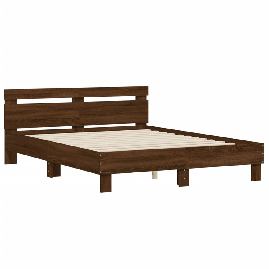 Bedframe met hoofdeinde en LED bruin eikenkleurig 140x200 cm