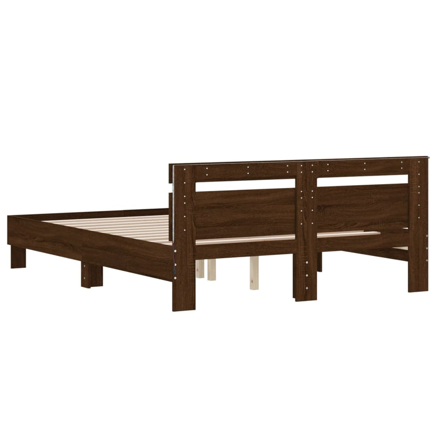 Bedframe met hoofdeinde en LED bruin eikenkleurig 140x200 cm