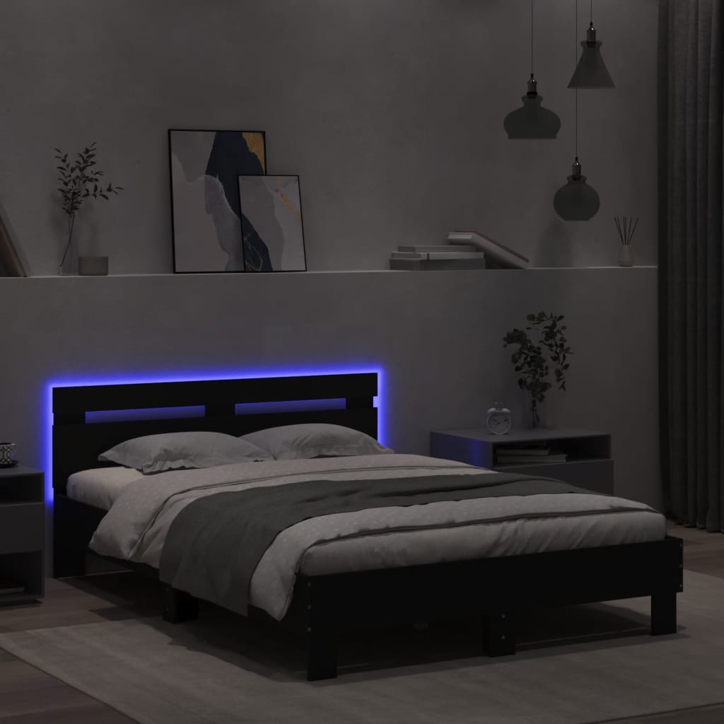 Bedframe met hoofdeinde en LED zwart 120x200 cm