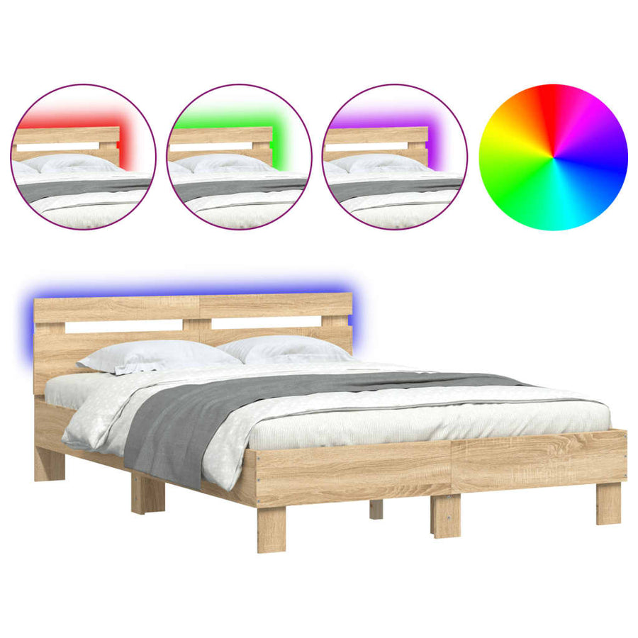 Bedframe met hoofdeinde en LED sonoma eikenkleurig 120x200 cm