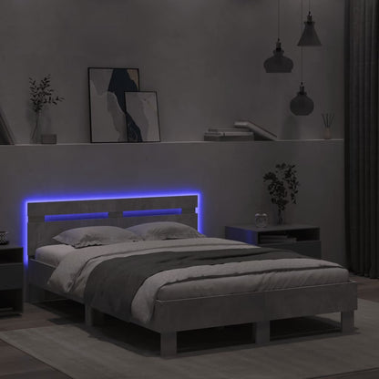 Bedframe met hoofdeinde en LED betongrijs 120x200 cm