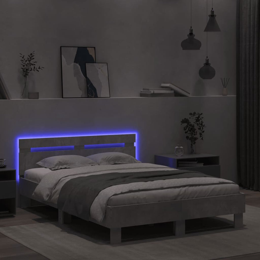 Bedframe met hoofdeinde en LED betongrijs 120x200 cm